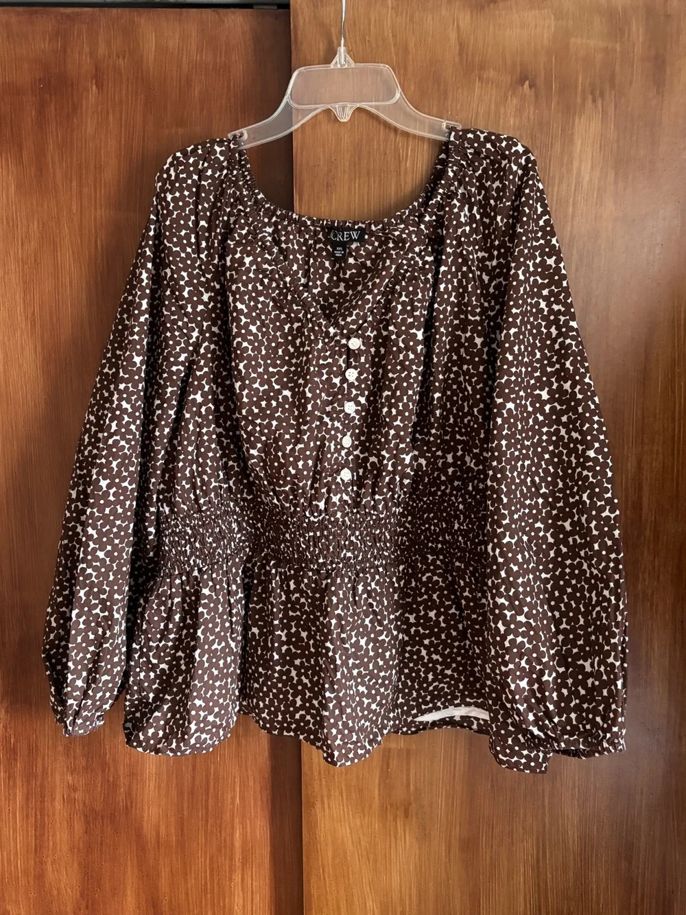 EUC J. Crew V Neck Smocked Waist Peasant Top in Mocha Floral | Women’s Plus XXL